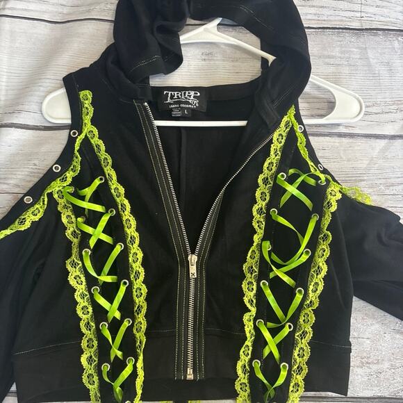 Tripp green lace zip crop hoodie large nwot - Picture 2 of 5